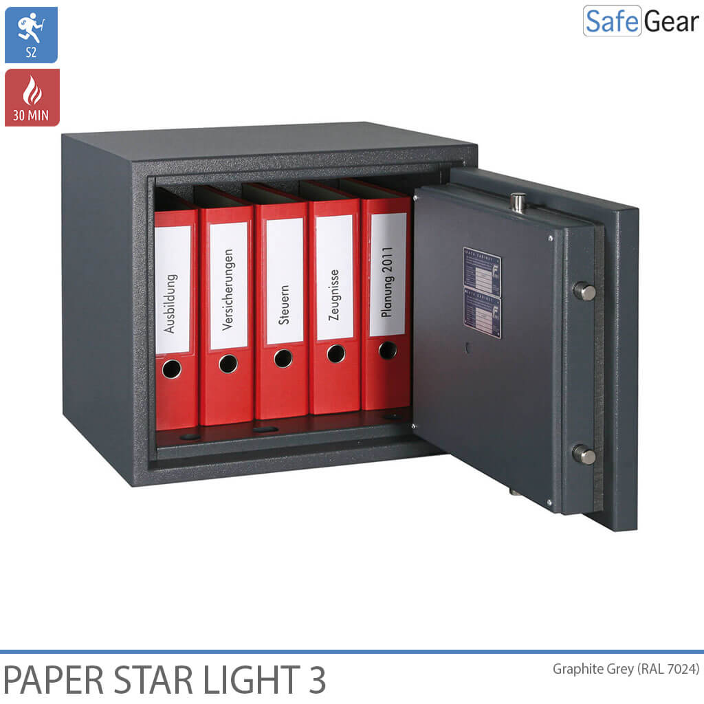 Paper Star Light 3 Brandkluis - 5 Mappen - Inbraaktest Klasse S2 / Brandtest 30 min