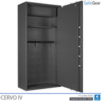 Cervo IV gun safe in Graphite Grey, door open, empty
