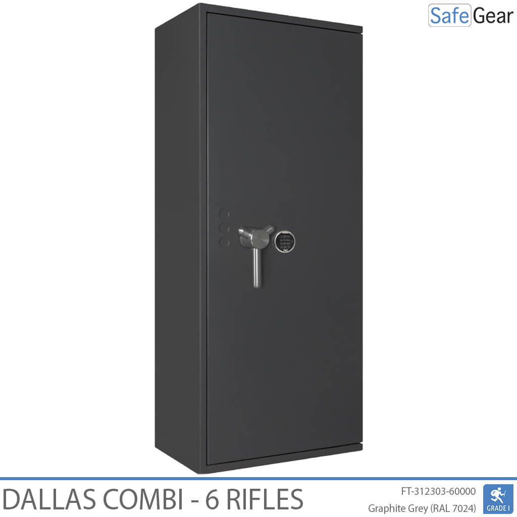 Dallas Combi 6 gun safe in Graphite Grey, door closed, electronic code lock