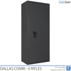 Dallas Combi 6 gun safe in Graphite Grey, door closed, key lock