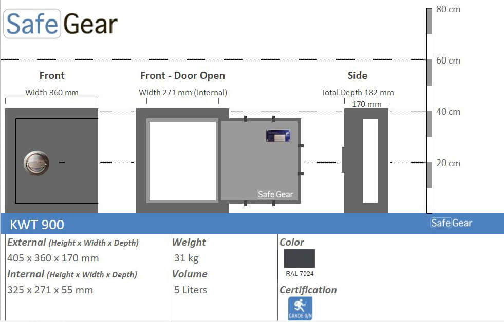 KWT 900 gun safe, size drawing with dimensions