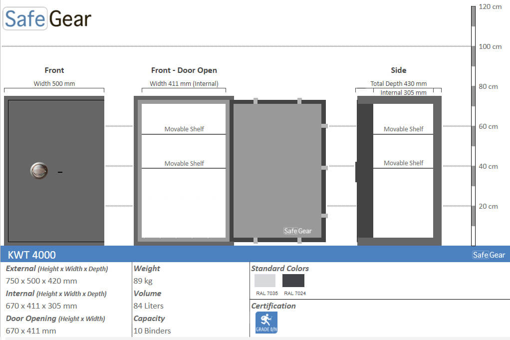 KWT 4000 gun safe, size drawing with dimensions