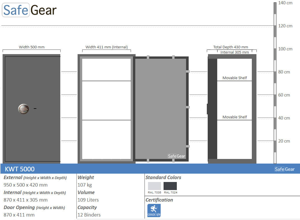 KWT 5000 gun safe, size drawing with dimensions