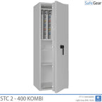 STC 2-400 Kombi key safe in light grey, door open at 45 degrees, key walls and shelves