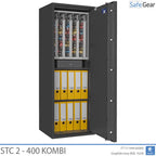 STC 2-400 Kombi key safe in graphite grey, door fully open with keys, valuables and binders