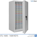 STL 1680 key safe in Light Grey, door open with pull-out key walls