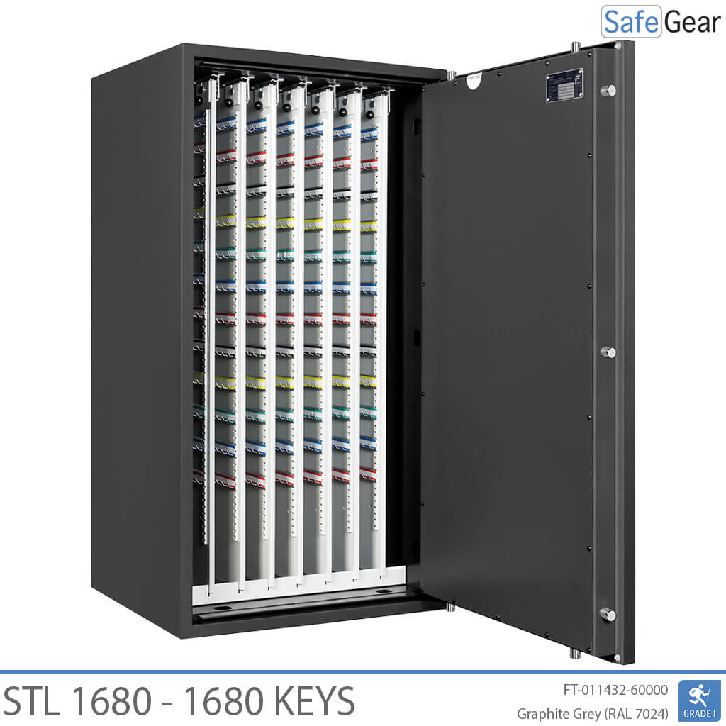 STL 1680 key safe in Graphite Grey, door fully open